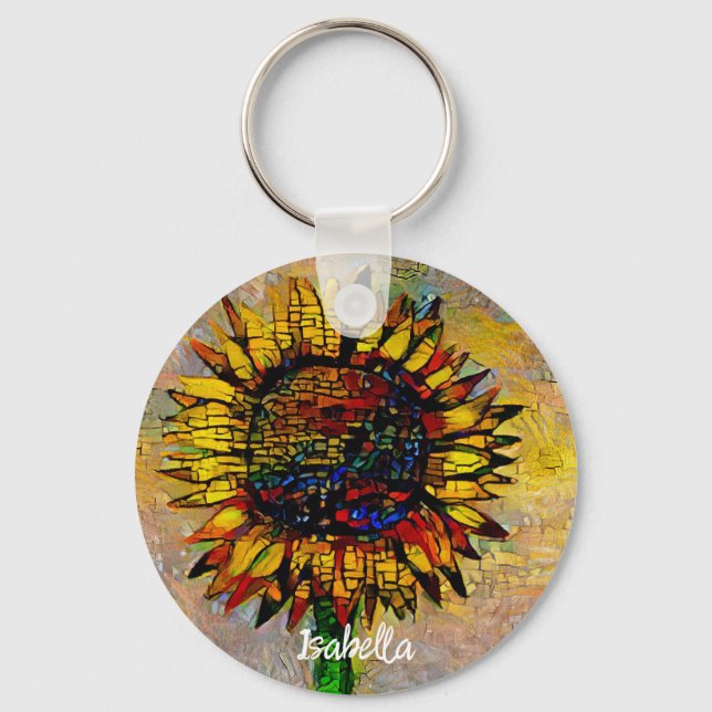 Pretty Abstract Sunflower Painting Keychain (Front)