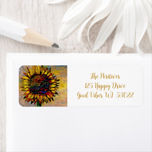 Pretty Abstract Sunflower Painting Label (Insitu)