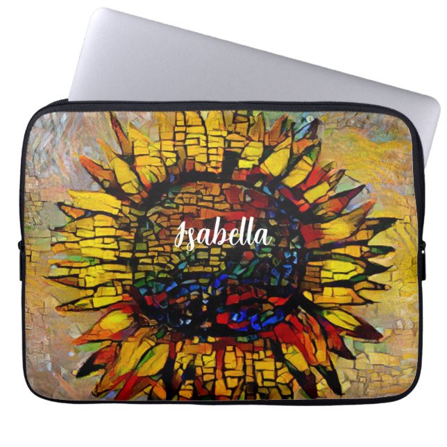 Pretty Abstract Sunflower Painting Laptop Sleeve (Front)