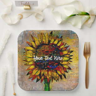 Pretty Abstract Sunflower Painting Paper Plates