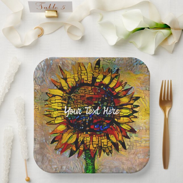 Pretty Abstract Sunflower Painting Paper Plates (Wedding)