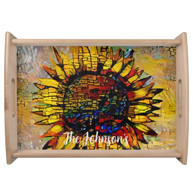 Pretty Abstract Sunflower Painting Serving Tray (Front)