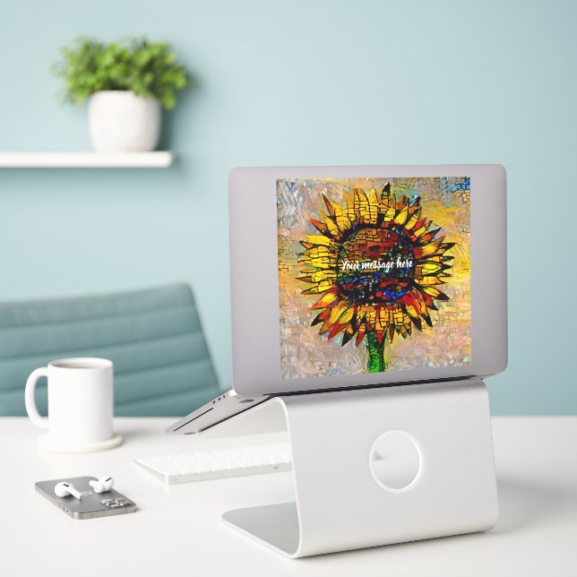 Pretty Abstract Sunflower Painting Sticker (Laptop On Desk)
