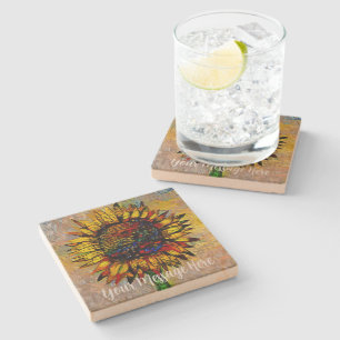 Pretty Abstract Sunflower Painting Stone Coaster