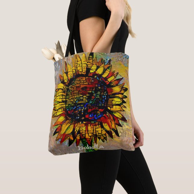Pretty Abstract Sunflower Painting Tote Bag (Close Up)