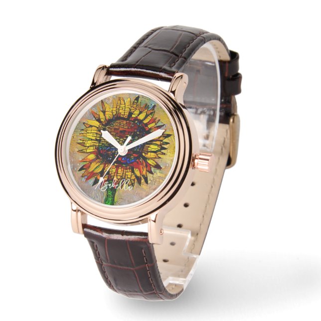 Pretty Abstract Sunflower Painting Watch (Angle)