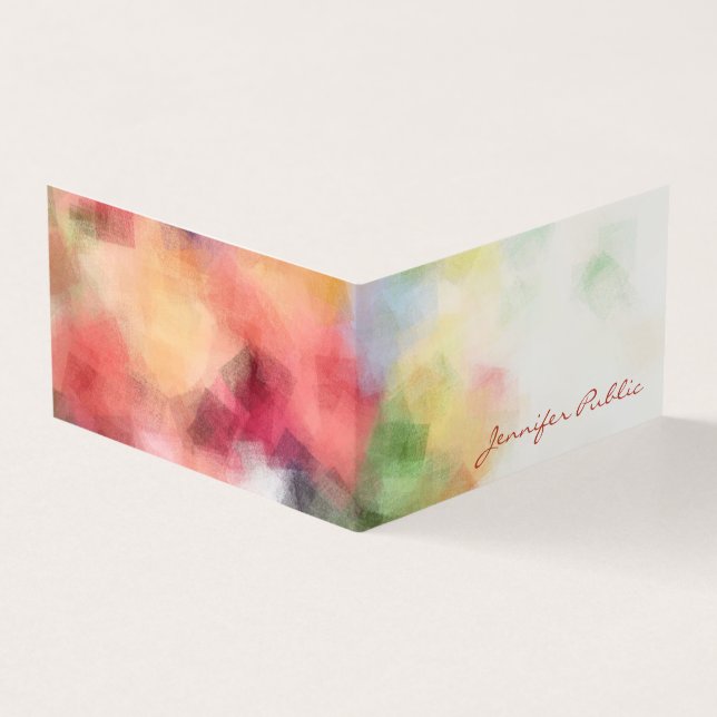 Pretty Abstract Template Modern Handwritten Script Business Card (Outside)