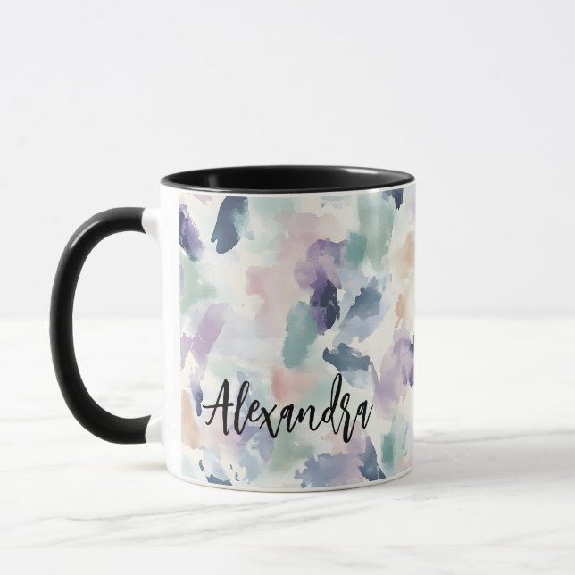 Pretty Abstract Watercolor Pastel Personalized Mug (Left)