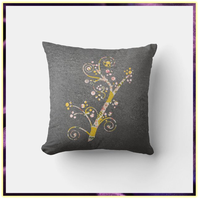 Pretty Abstract Yellow and Gray Cherry Blossom Throw Pillow (Creator Uploaded)