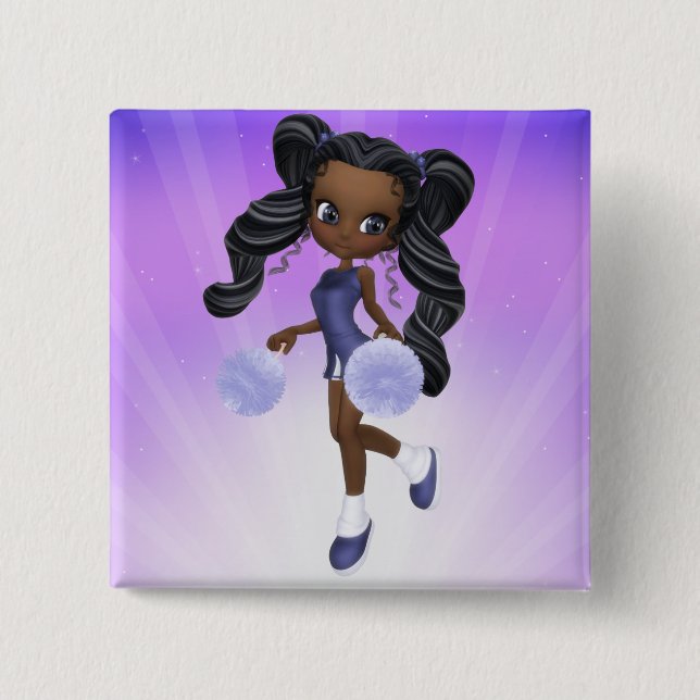 Pretty African American Cheerleader Button (Front)