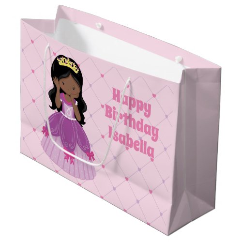 Pretty African American Princess Pink Birthday Large Gift Bag