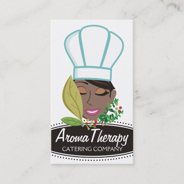Pretty African American woman chef herbs Business Card (Front)