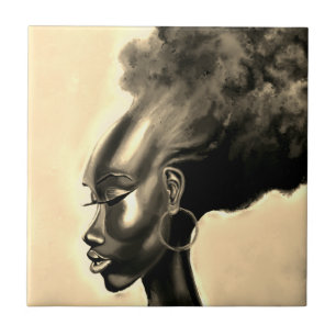 Pretty African Woman Painting Tile