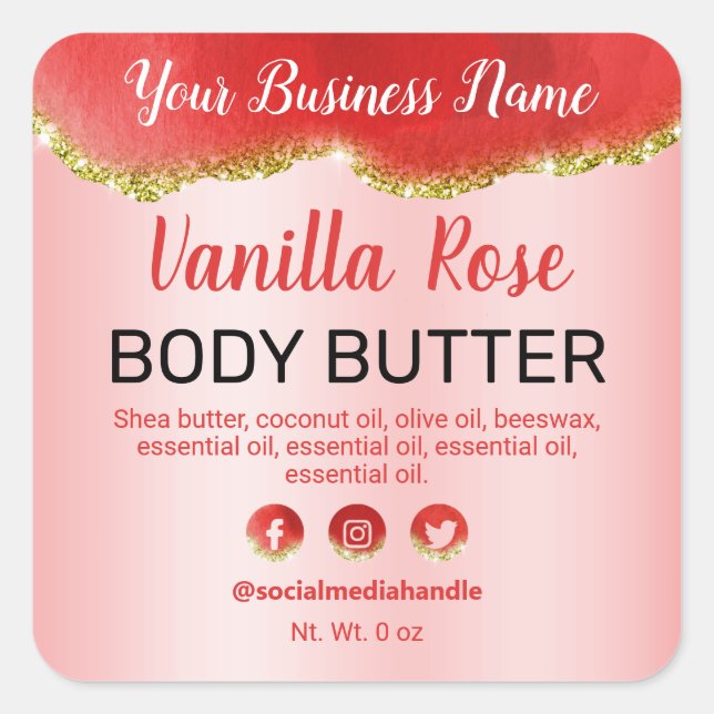 Pretty Agate Red Gold Glitter Product Labels (Front)