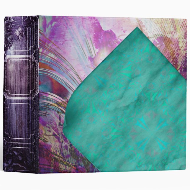Pretty Aged Curled Pages Turquoise Parchment Binder (Front/Spine)