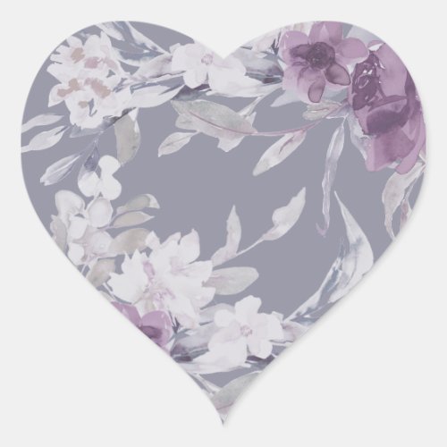 Pretty Airy Purple Botanical Floral Wedding Heart Sticker