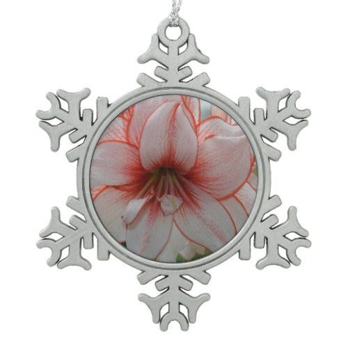 Pretty Amarylis Snowflake Pewter Christmas Ornament