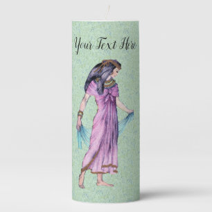 Pretty Ancient Egyptian Lady Purple Dress Green Pillar Candle