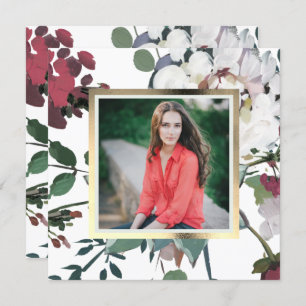 Pretty and Chic Floral Graduation Party Photo Invitation