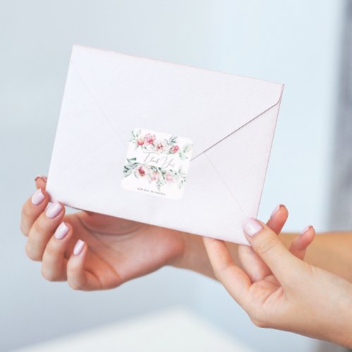 Pretty and Chic Floral Thank You Square Sticker