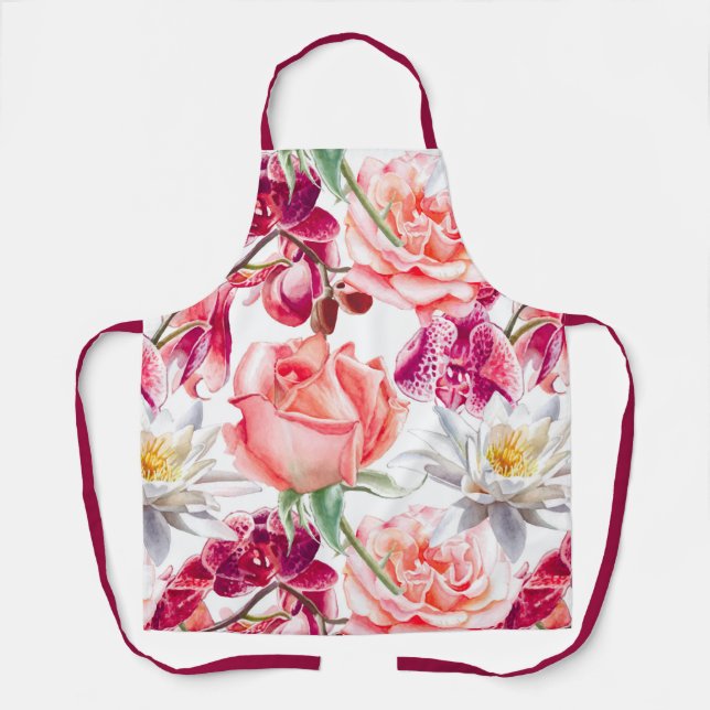 Pretty and Colorful Floral Print Apron (Front)