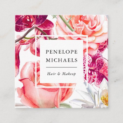 Pretty and Colorful Floral Square Business Card