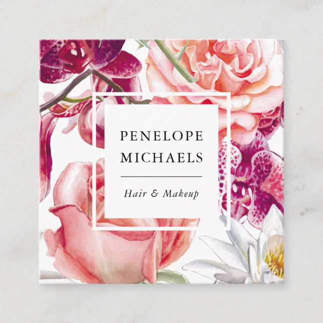 Pretty and Colorful Floral Square Business Card (Front)