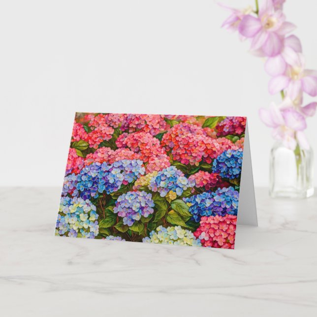 Pretty and Colorful Hydrangea Flowers Art Card (Orchid)