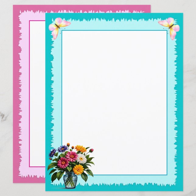 Pretty and Colorful Stationery - Mailbox & Flowers (Front/Back)