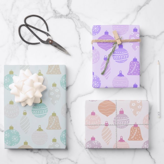 Pretty and Cute Christmas Ornaments Christmas Wrapping Paper Sheets (Front)