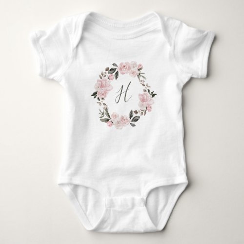 Pretty and Cute Pink Floral Watercolor Wreath Baby Bodysuit