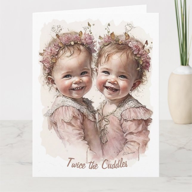 Pretty and Cute Sisters and Twins Birthday Card (Front)