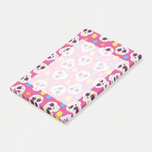 Pretty and Cute Sugar Skulls on Pink Post-it Notes