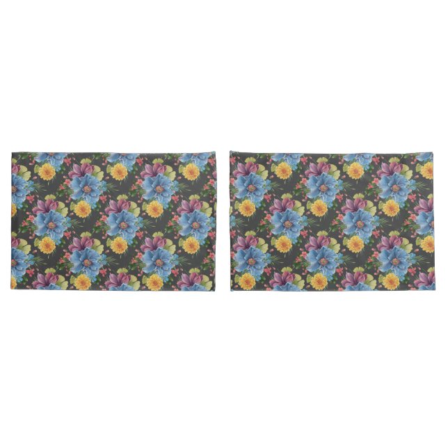 Pretty And  Dark Floral  Pillow Case (Back-Set)