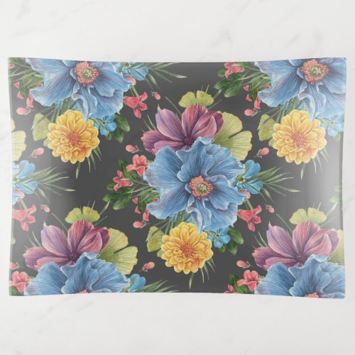 Pretty And  Dark Floral  Trinket Tray