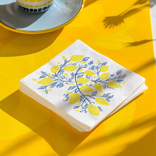 Pretty and delicate blue and yellow lemon vines napkins