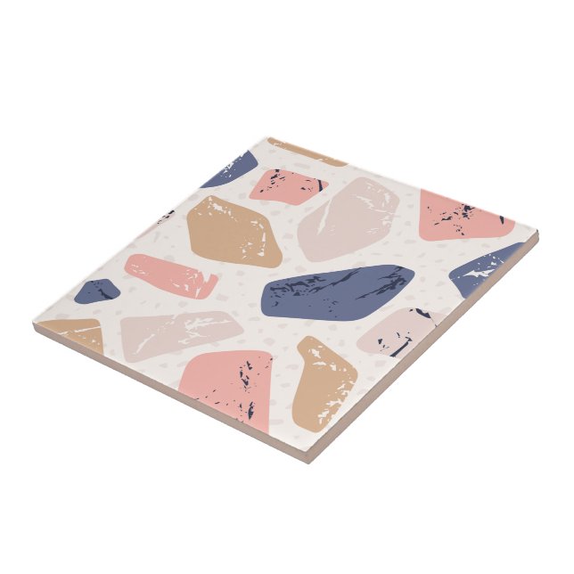 Pretty and elegant blue and pink stone abstract ceramic tile (Side)