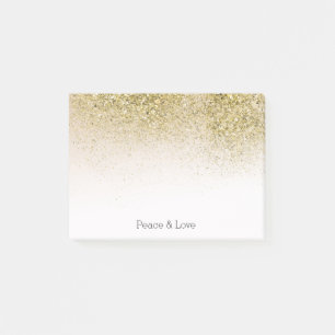 Pretty and Glittery Gold Peace Love Post-it Notes
