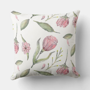 Pretty and Pink Flowers Outdoor Throw Pillow