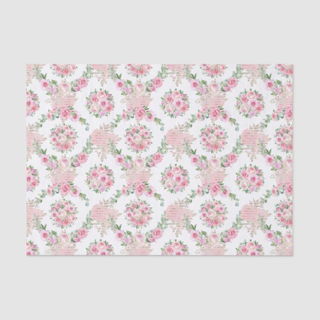 Pretty and sweet pink flowers Decoupage pattern Tissue Paper (Front)