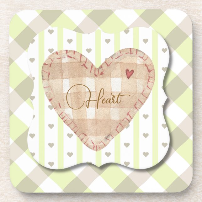 Pretty and unique heart pattern shadowing Tartan Beverage Coaster (Front)