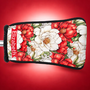 Pretty and White Peony Flowers Personalized Golf Head Cover