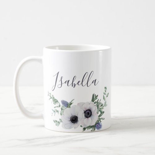 Pretty Anemone Thistle Floral Personalize Name Coffee Mug