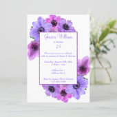 Pretty Anemones Floral 25th Birthday Invitation (Standing Front)