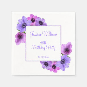 Pretty Anemones Floral 25th Birthday Napkins