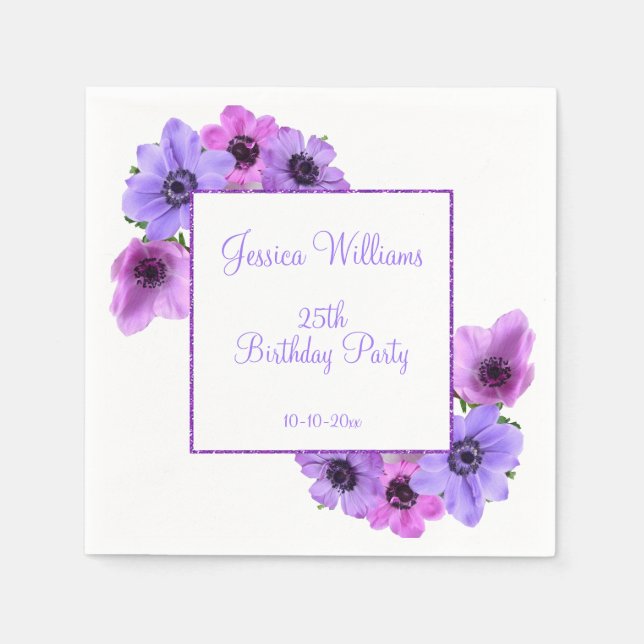 Pretty Anemones Floral 25th Birthday Napkins (Front)