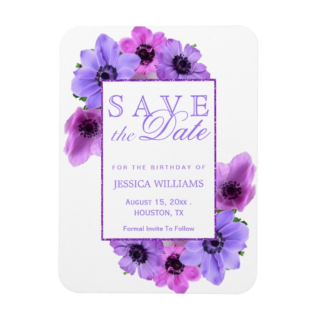 Pretty Anemones Floral Birthday Save The Date Magnet (Vertical)