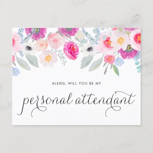 Pretty Anemones Will You Be My Personal Attendant Invitation Postcard