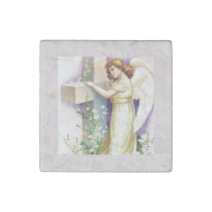 Pretty Angel And Cross Stone Magnet