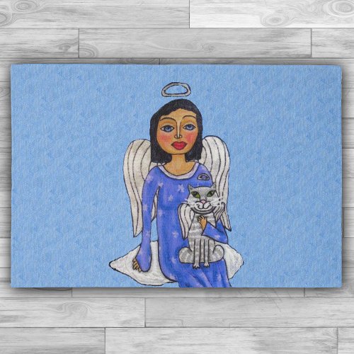 Pretty Angel Blue dress Stars on Cloud Angel Cat Rug